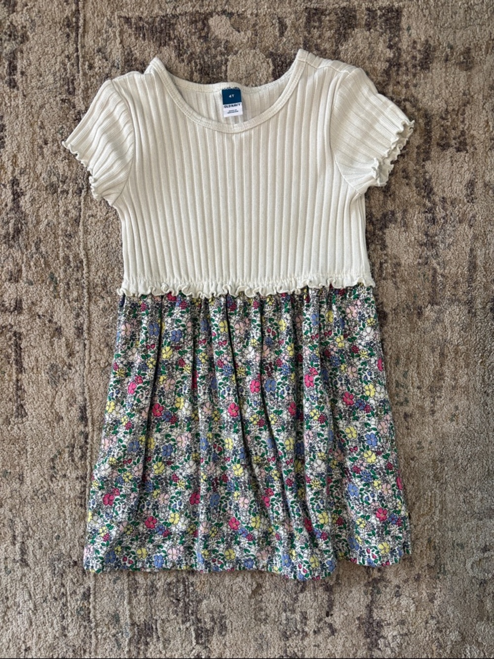 Old Navy Cream Top with Multicolor Floral Skirt Dress